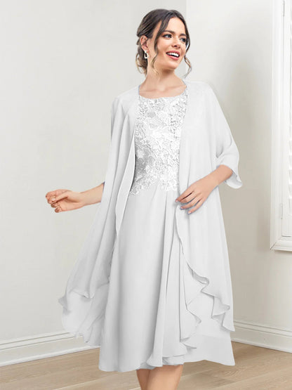 Vestidos de madre de la novia de corte A/princesa con escote redondo y largo hasta la rodilla