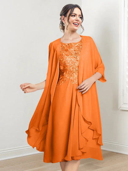 Vestidos de madre de la novia de corte A/princesa con escote redondo y largo hasta la rodilla