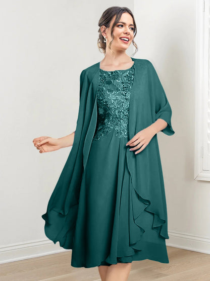 Vestidos de madre de la novia de corte A/princesa con escote redondo y largo hasta la rodilla