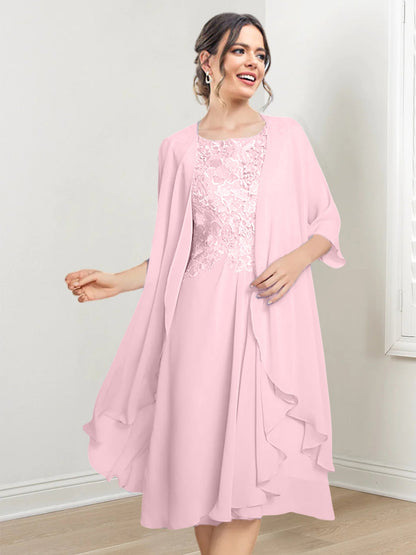 Vestidos de madre de la novia de corte A/princesa con escote redondo y largo hasta la rodilla