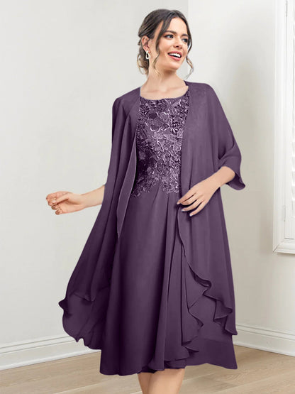 Vestidos de madre de la novia de corte A/princesa con escote redondo y largo hasta la rodilla
