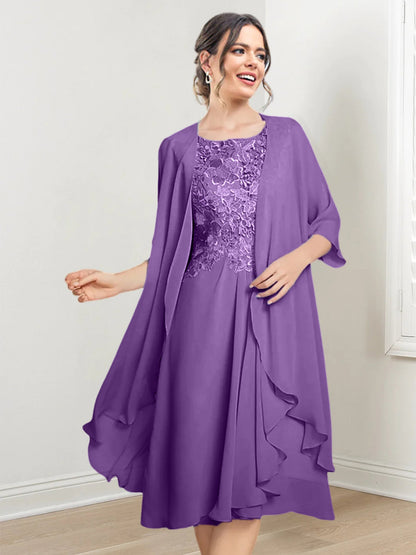 Vestidos de madre de la novia de corte A/princesa con escote redondo y largo hasta la rodilla