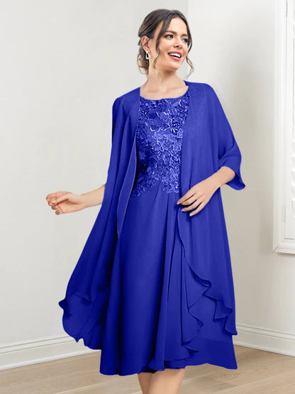 Vestidos de madre de la novia de corte A/princesa con escote redondo y largo hasta la rodilla