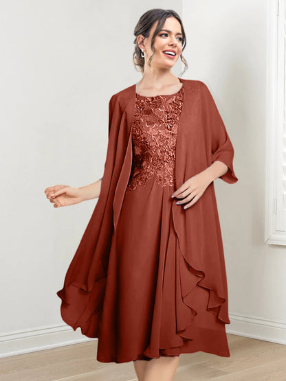 Vestidos de madre de la novia de corte A/princesa con escote redondo y largo hasta la rodilla