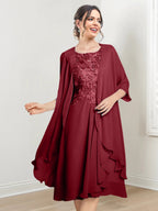 Vestidos de madre de la novia de corte A/princesa con escote redondo y largo hasta la rodilla