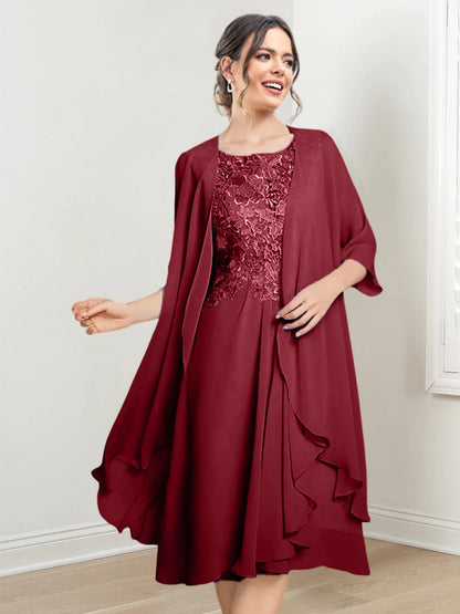 Vestidos de madre de la novia de corte A/princesa con escote redondo y largo hasta la rodilla