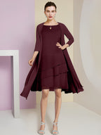 Vestidos de madre de la novia de corte A/princesa con escote joya y largo hasta la rodilla