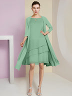 Vestidos de madre de la novia de corte A/princesa con escote joya y largo hasta la rodilla