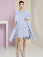 Vestidos de madre de la novia de corte A/princesa con escote joya y largo hasta la rodilla