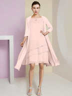 Vestidos de madre de la novia de corte A/princesa con escote joya y largo hasta la rodilla