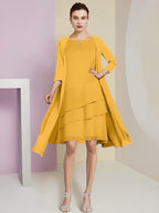 Vestidos de madre de la novia de corte A/princesa con escote joya y largo hasta la rodilla