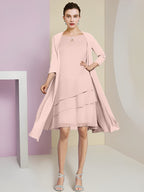 Vestidos de madre de la novia de corte A/princesa con escote joya y largo hasta la rodilla