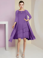 Vestidos de madre de la novia de corte A/princesa con escote joya y largo hasta la rodilla