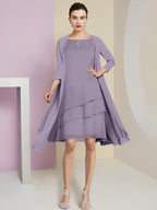 Vestidos de madre de la novia de corte A/princesa con escote joya y largo hasta la rodilla