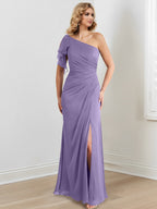 Vestidos para madre de la novia con corte tubo/columna, un hombro al aire y largo hasta el suelo