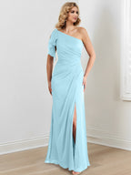 Vestidos para madre de la novia con corte tubo/columna, un hombro al aire y largo hasta el suelo