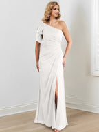 Vestidos para madre de la novia con corte tubo/columna, un hombro al aire y largo hasta el suelo