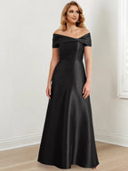Vestidos de madre de la novia de corte A/princesa, hombros descubiertos y largo hasta el suelo