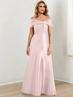 Vestidos de madre de la novia de corte A/princesa, hombros descubiertos y largo hasta el suelo