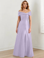 Vestidos de madre de la novia de corte A/princesa, hombros descubiertos y largo hasta el suelo