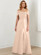 Vestidos de madre de la novia de corte A/princesa, hombros descubiertos y largo hasta el suelo