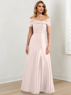 Vestidos de madre de la novia de corte A/princesa, hombros descubiertos y largo hasta el suelo