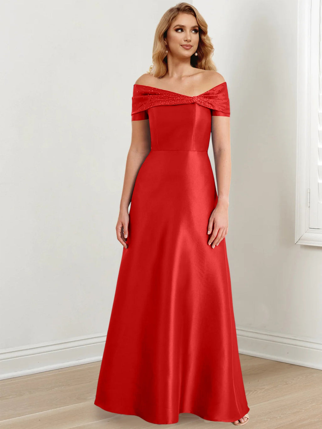 Vestidos de madre de la novia de corte A/princesa, hombros descubiertos y largo hasta el suelo