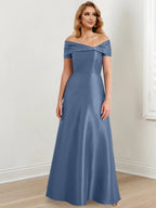 Vestidos de madre de la novia de corte A/princesa, hombros descubiertos y largo hasta el suelo