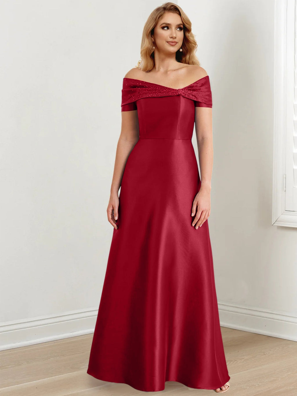 Vestidos de madre de la novia de corte A/princesa, hombros descubiertos y largo hasta el suelo
