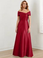 Vestidos de madre de la novia de corte A/princesa, hombros descubiertos y largo hasta el suelo