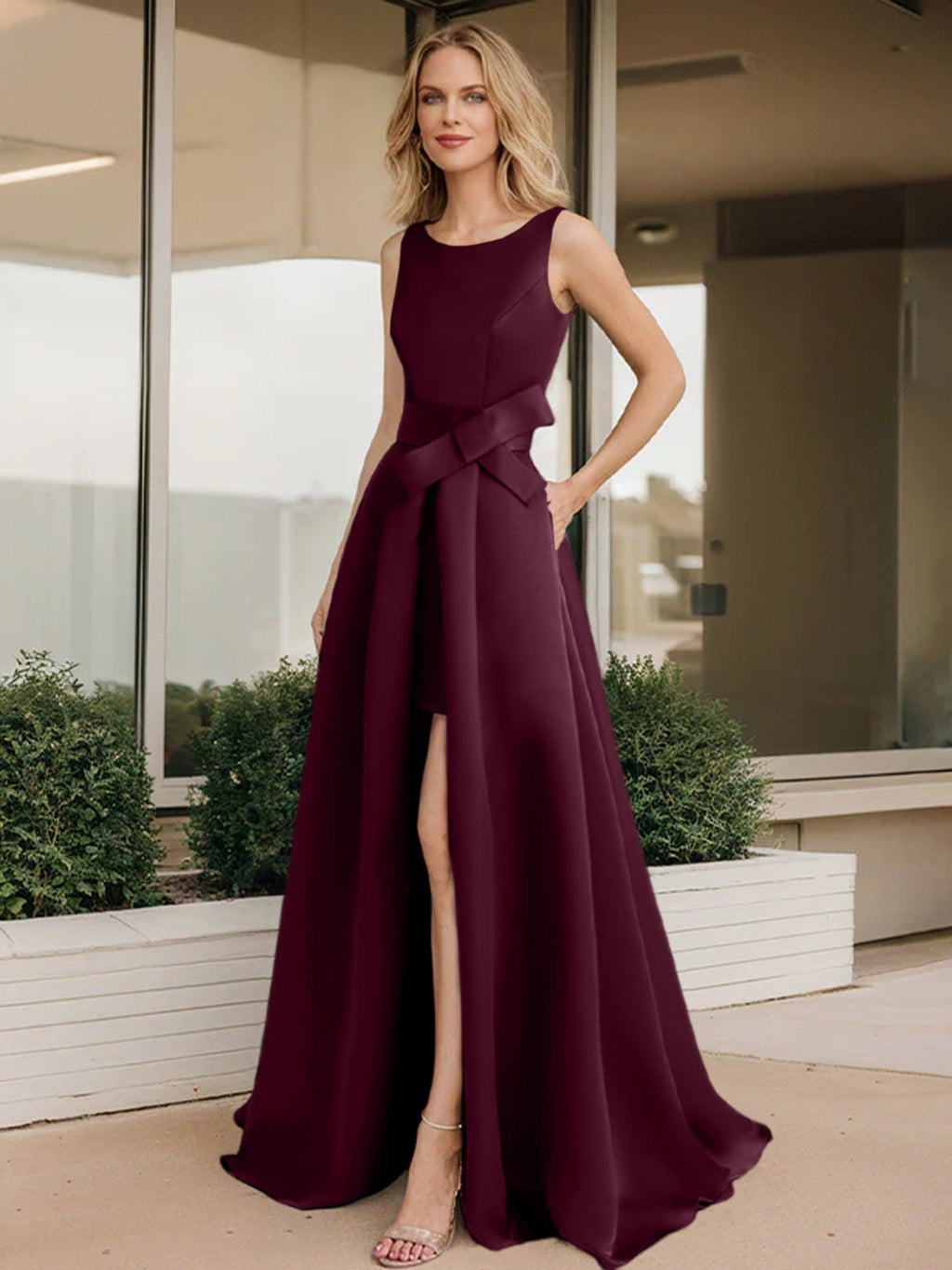 Vestidos de madre de la novia con corte A/princesa y escote redondo
