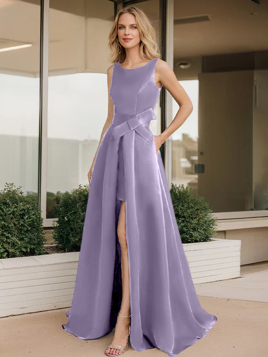Vestidos de madre de la novia con corte A/princesa y escote redondo
