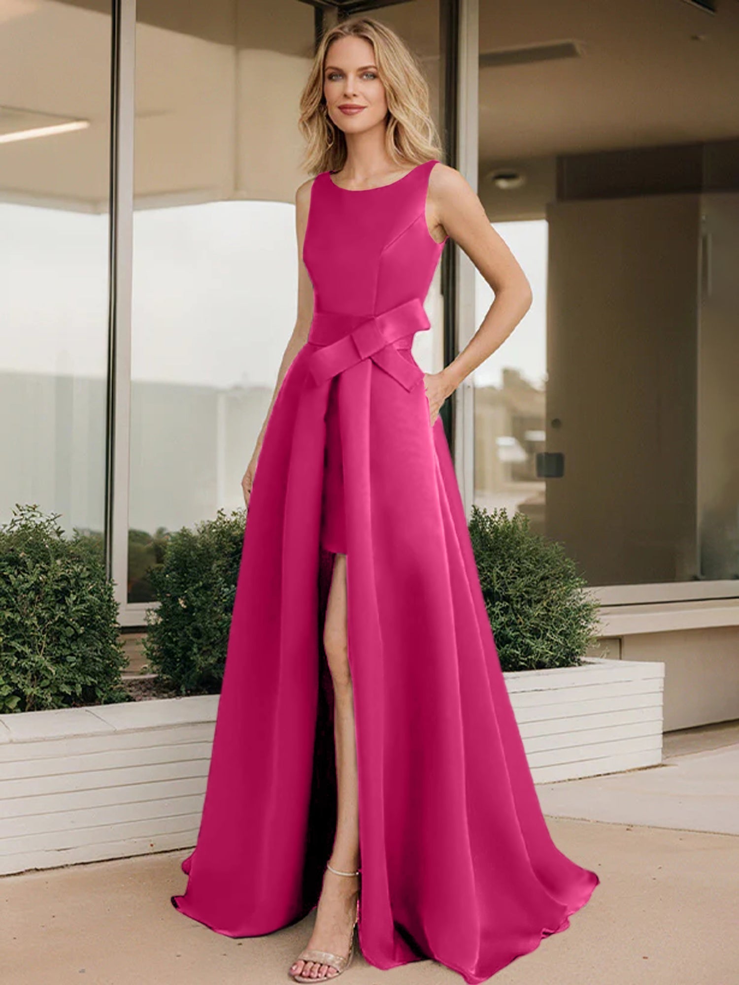 Vestidos de madre de la novia con corte A/princesa y escote redondo