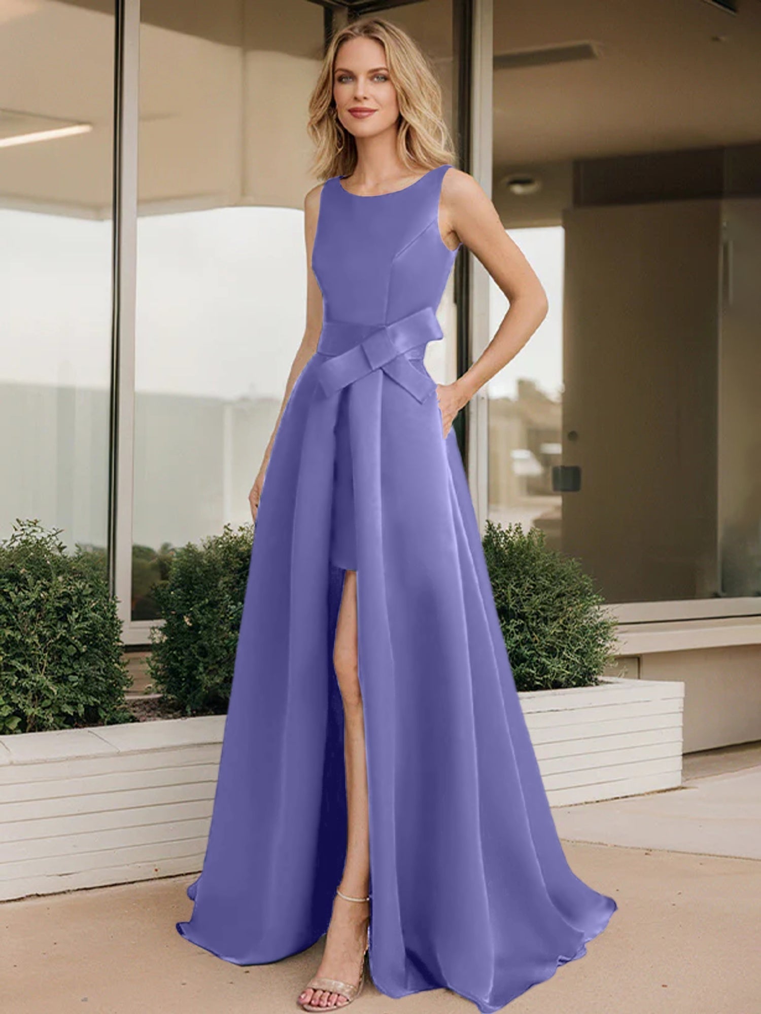 Vestidos de madre de la novia con corte A/princesa y escote redondo