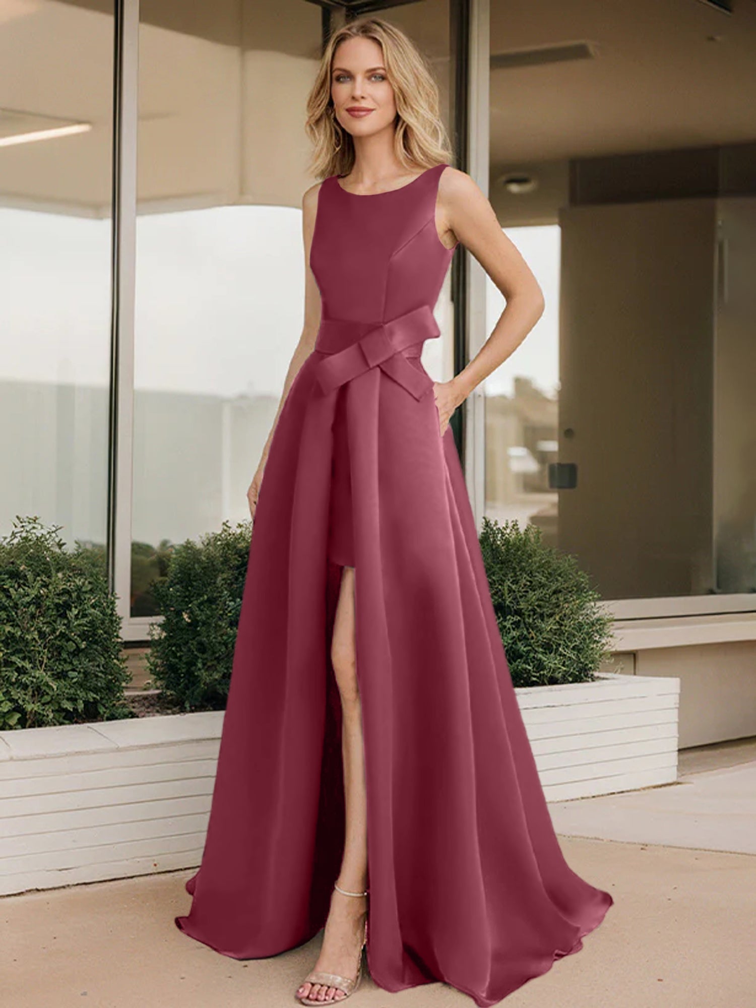 Vestidos de madre de la novia con corte A/princesa y escote redondo