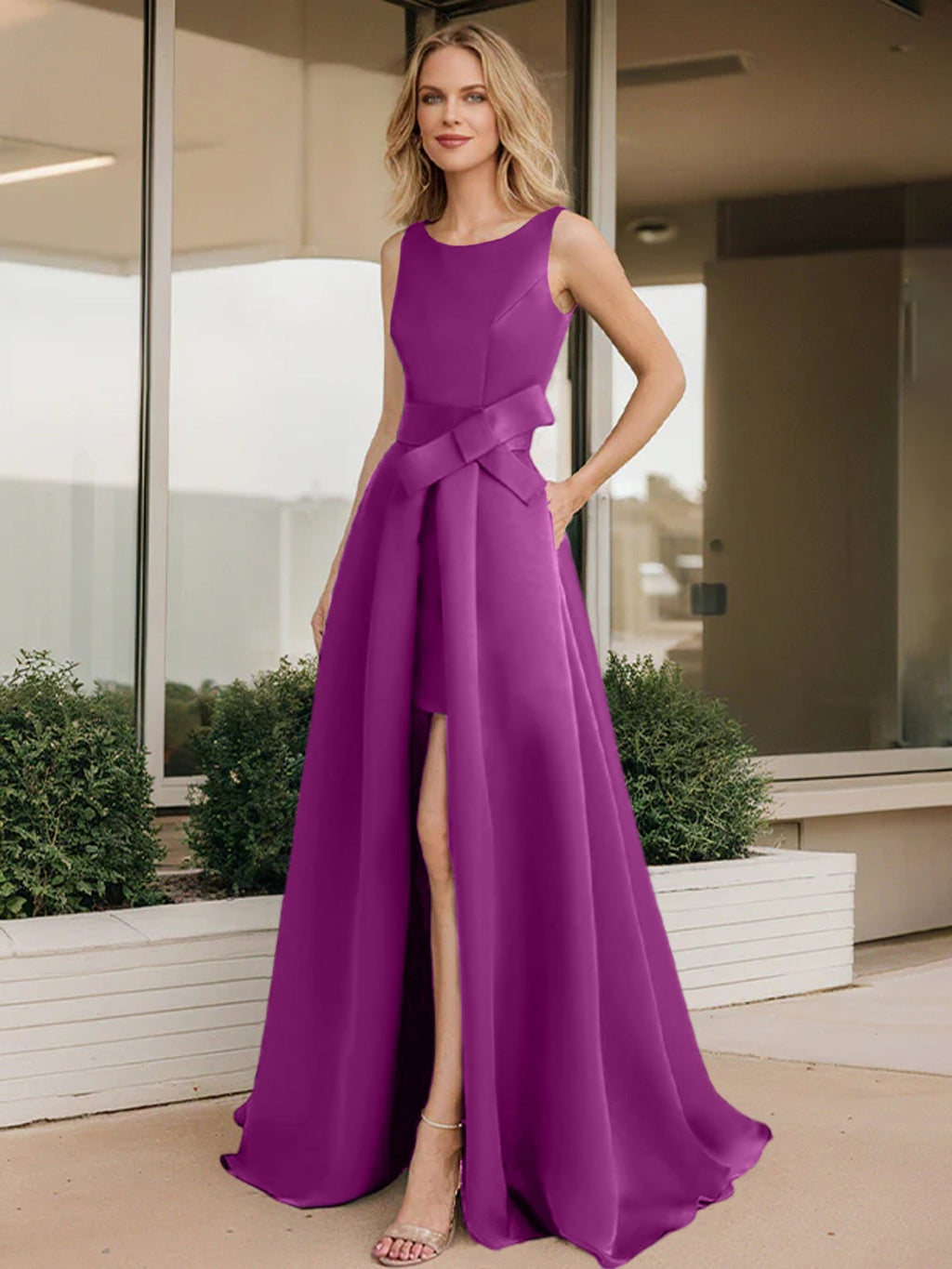 Vestidos de madre de la novia con corte A/princesa y escote redondo