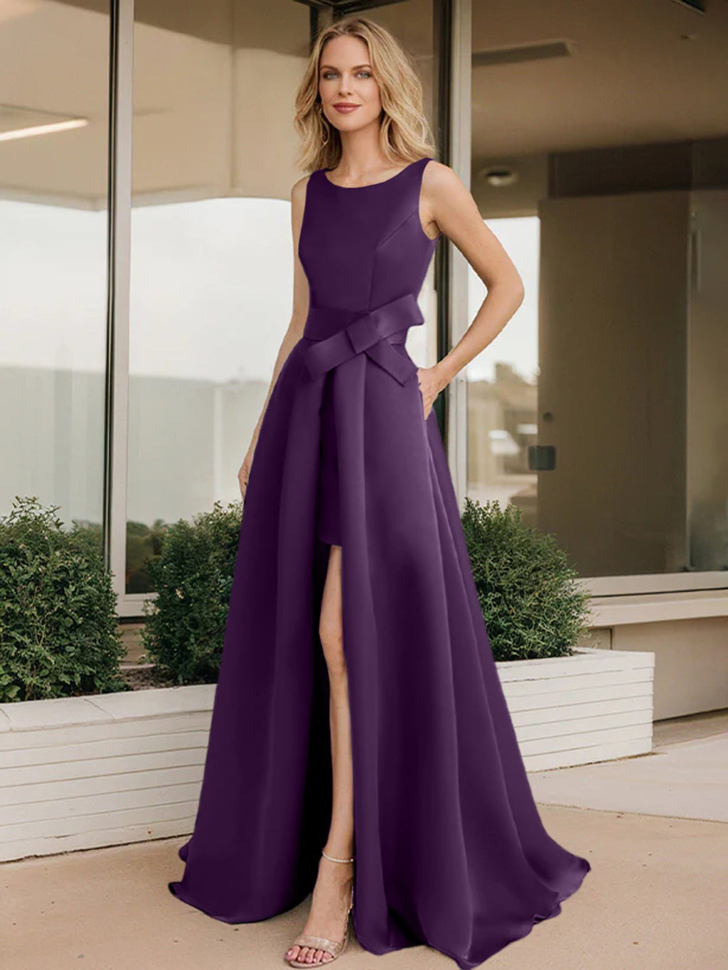Vestidos de madre de la novia con corte A/princesa y escote redondo