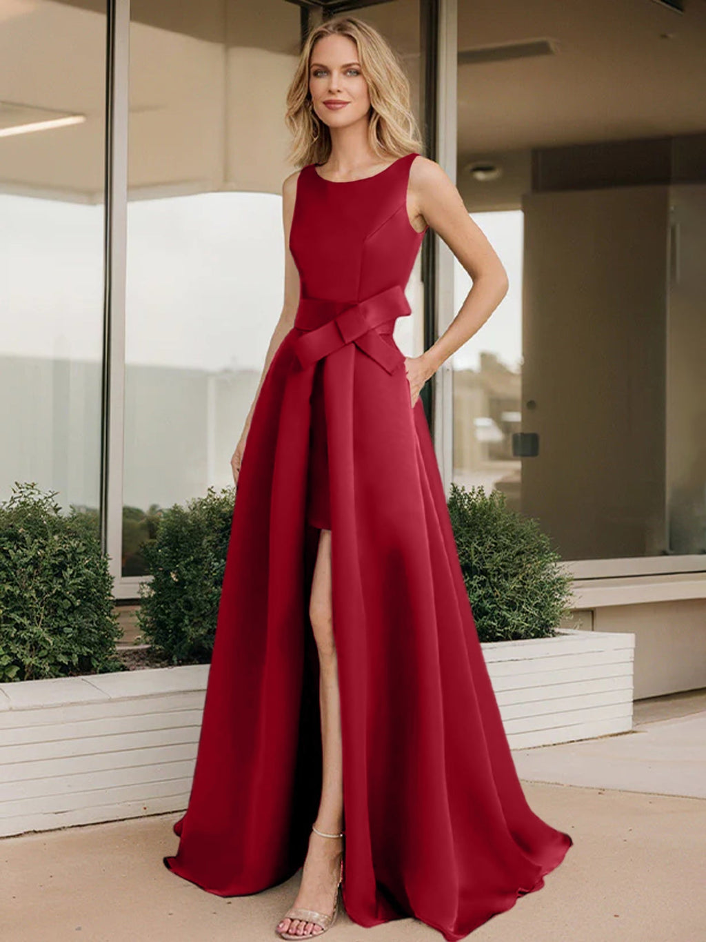 Vestidos de madre de la novia con corte A/princesa y escote redondo