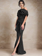 Vestidos de madre de la novia de un solo hombro con corte trompeta/sirena y abertura lateral