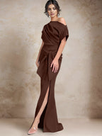 Vestidos de madre de la novia de un solo hombro con corte trompeta/sirena y abertura lateral