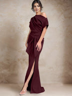 Vestidos de madre de la novia de un solo hombro con corte trompeta/sirena y abertura lateral