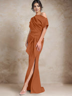 Vestidos de madre de la novia de un solo hombro con corte trompeta/sirena y abertura lateral