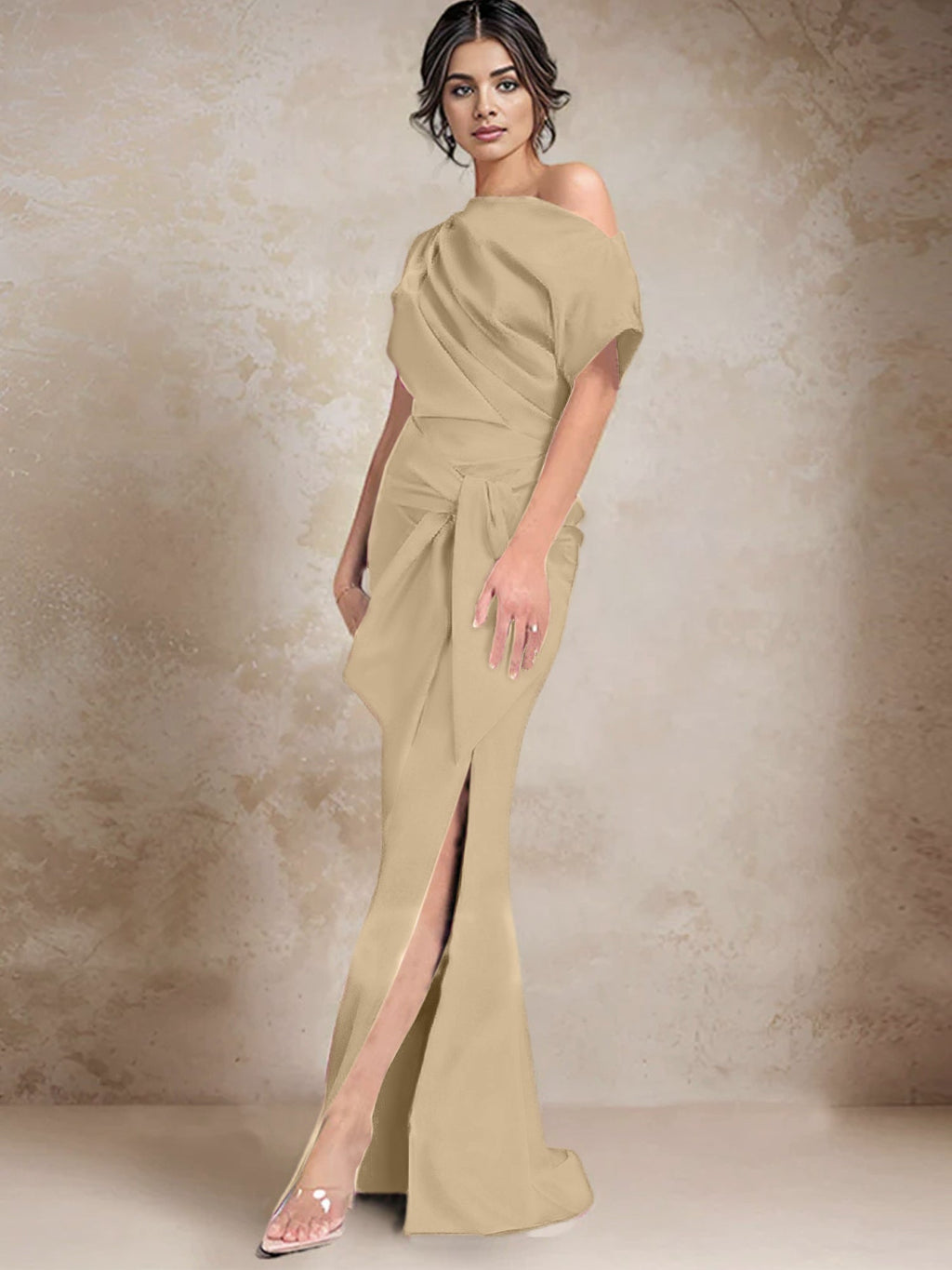 Vestidos de madre de la novia de un solo hombro con corte trompeta/sirena y abertura lateral