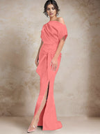 Vestidos de madre de la novia de un solo hombro con corte trompeta/sirena y abertura lateral