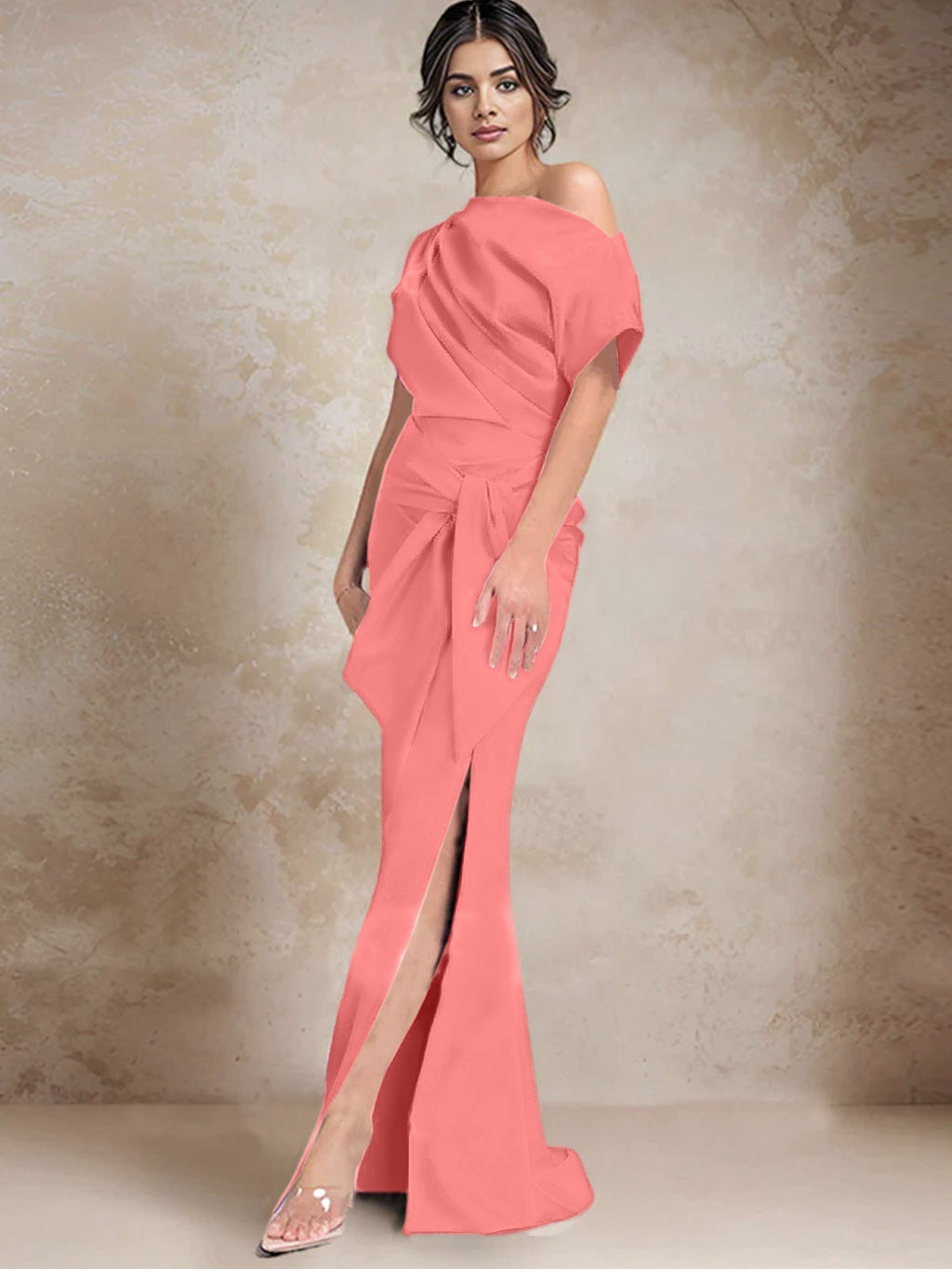 Vestidos de madre de la novia de un solo hombro con corte trompeta/sirena y abertura lateral