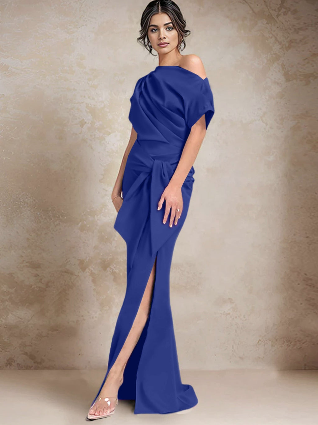 Vestidos de madre de la novia de un solo hombro con corte trompeta/sirena y abertura lateral