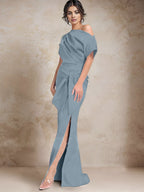 Vestidos de madre de la novia de un solo hombro con corte trompeta/sirena y abertura lateral