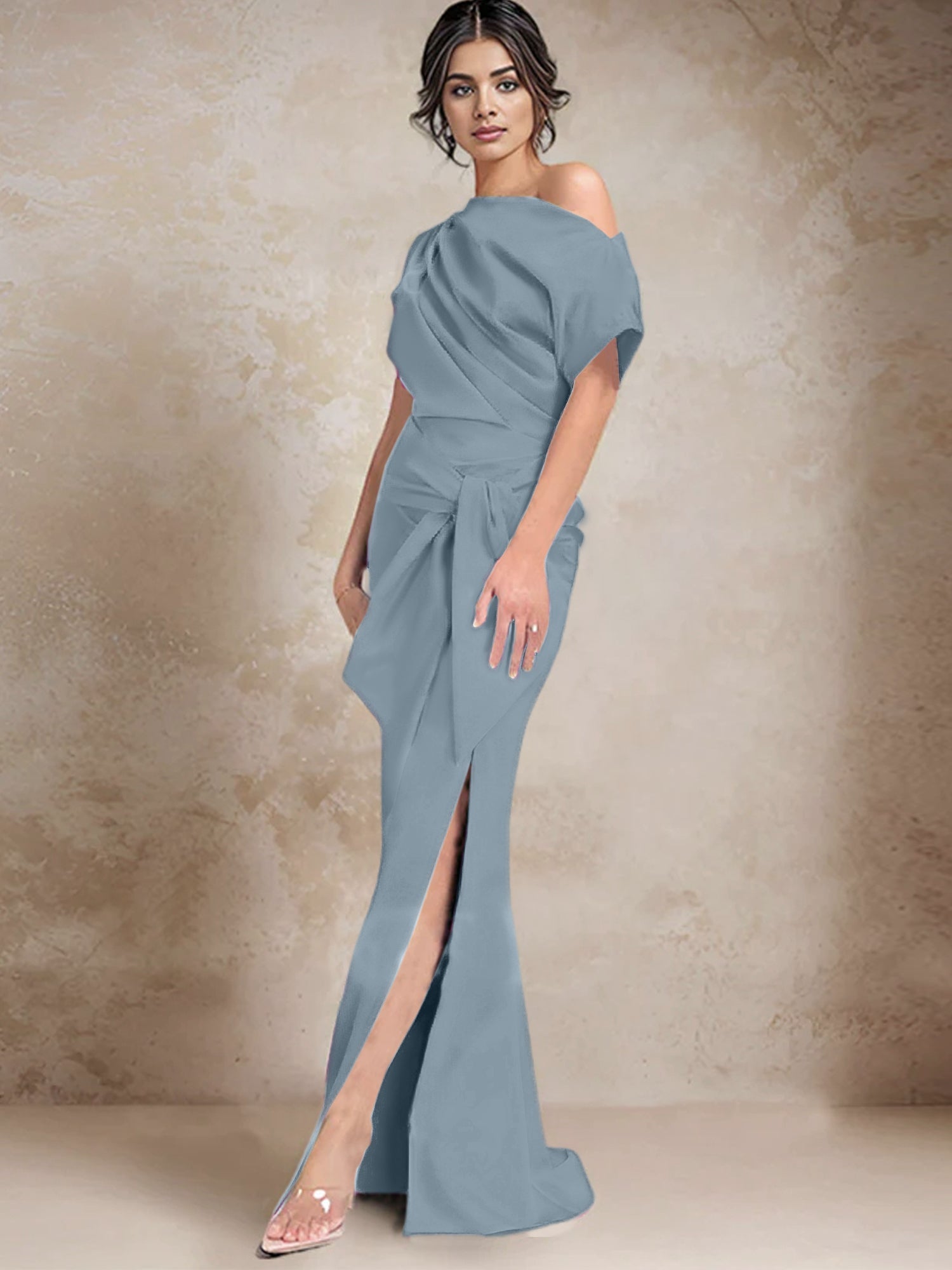 Vestidos de madre de la novia de un solo hombro con corte trompeta/sirena y abertura lateral