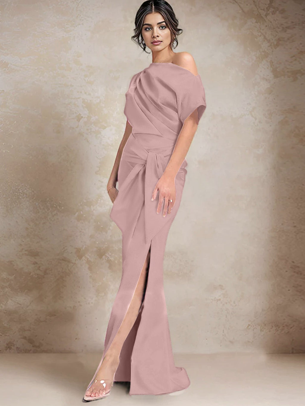 Vestidos de madre de la novia de un solo hombro con corte trompeta/sirena y abertura lateral