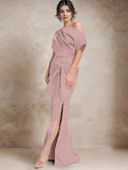 Vestidos de madre de la novia de un solo hombro con corte trompeta/sirena y abertura lateral